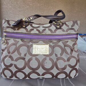 Coach Poppy Opt Art Glam Tote Bag Khaki #15331